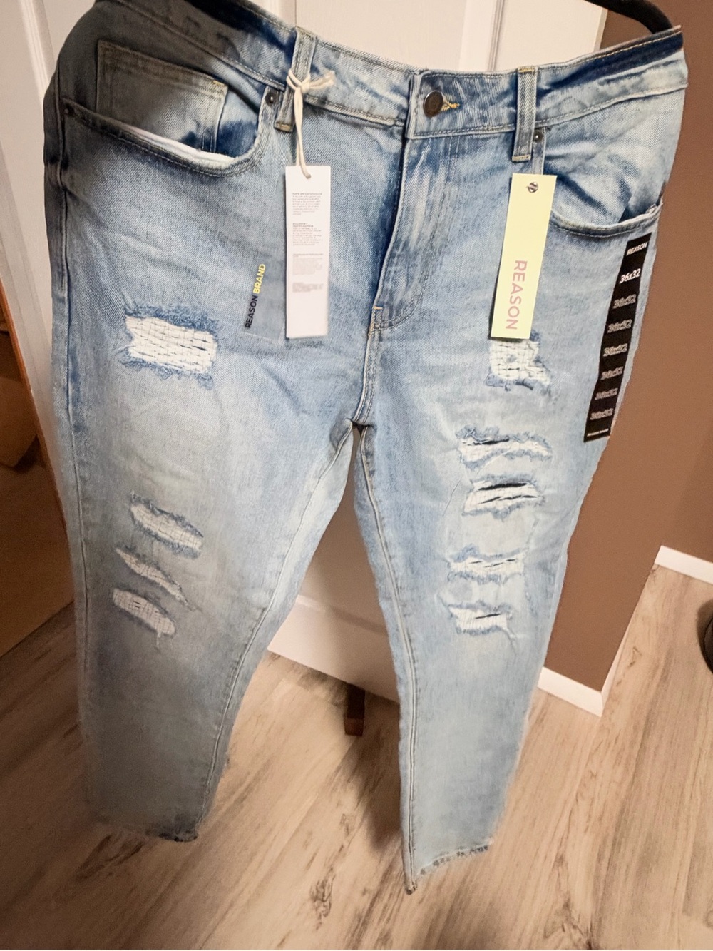 Reason Light Blue Distressed Men’s Jeans size 36 x 32